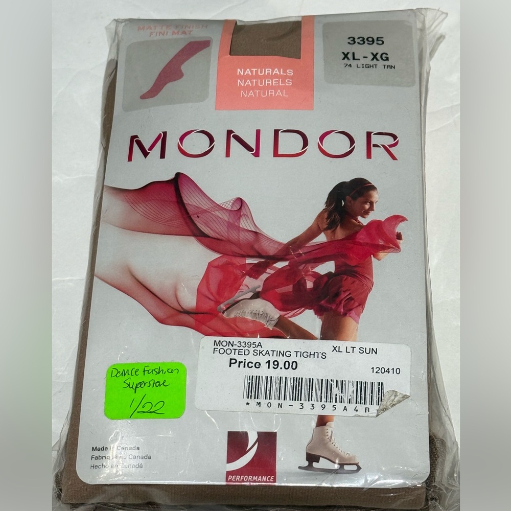 Mondor 3395 XL 74 light tan matte finish footed skating tights New in packaging
